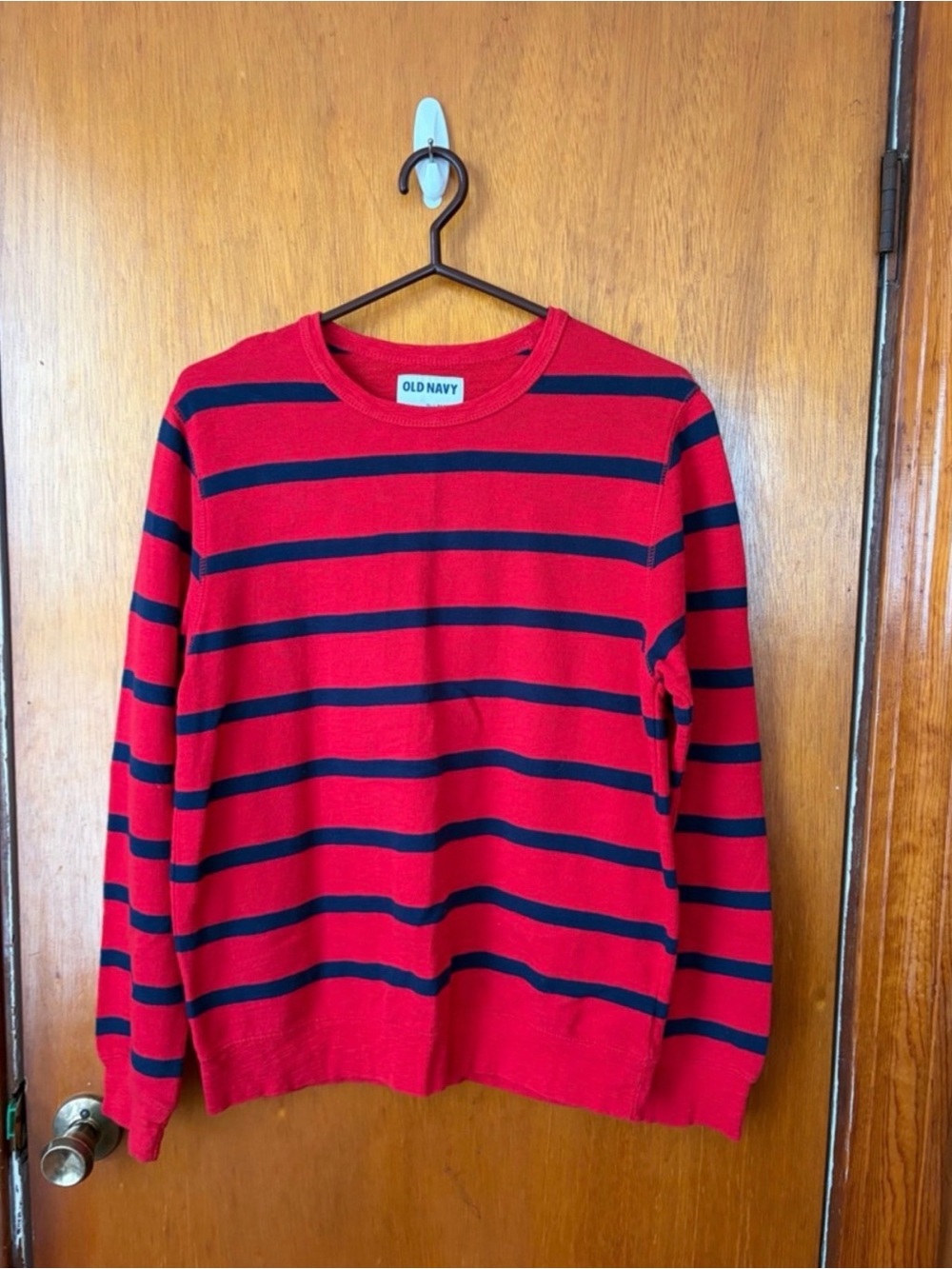 Old Navy Red and Navy Striped Crewneck Sweater - Casual Knit